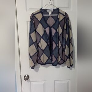 Patchwork Cardigan in Blue and Cream